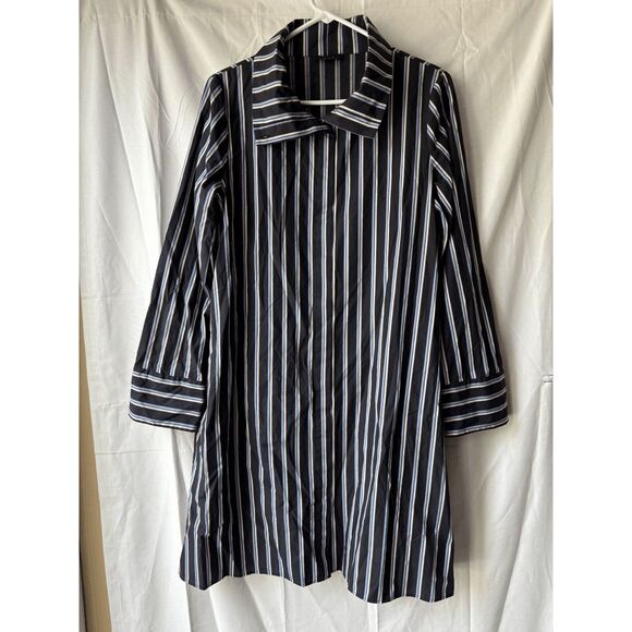 COS Striped Shirt Dress with Mock Collar in Blue Black White Size US 8 - Picture 1 of 2